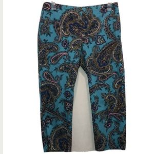 Talbots Blue Multi Color Paisley Capri Pants 8P